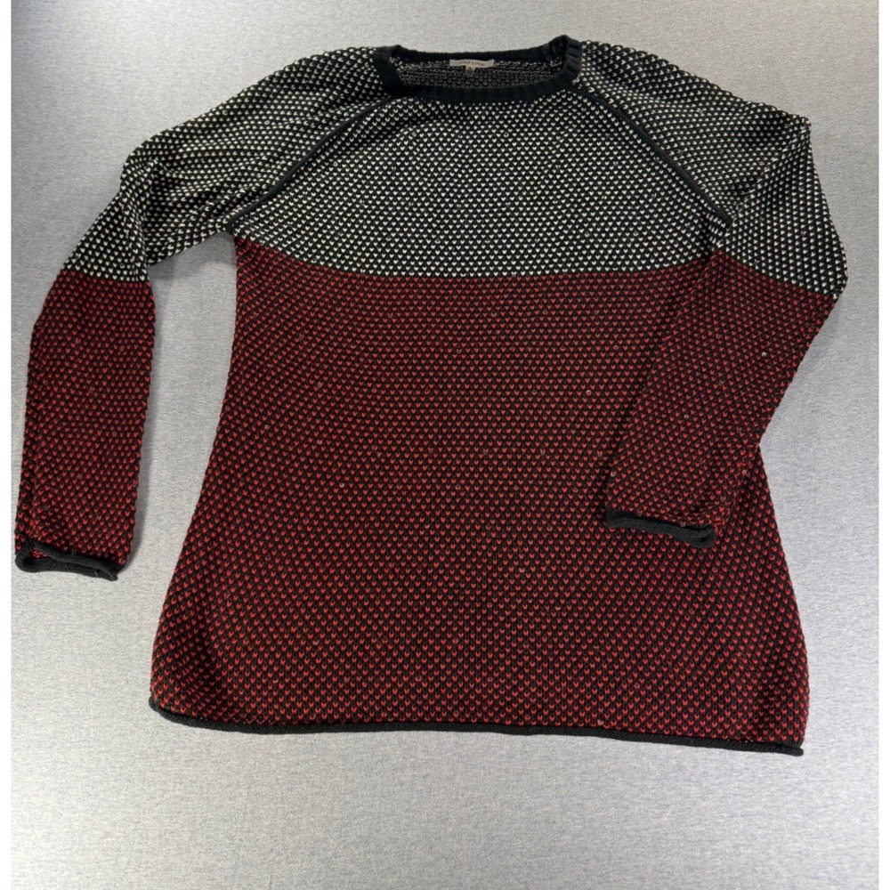 Lisa Todd Women XL Cashmere Blend Colorblock Sequin Knit Sweater Red Black White